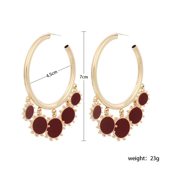 Red Exotics Circles Drop Hoop Earrings - Picture 5 of 8